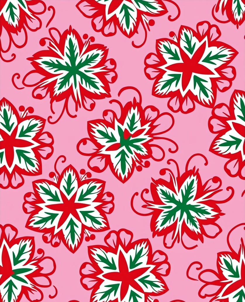 Pink Red Green Floral Medallion Rug