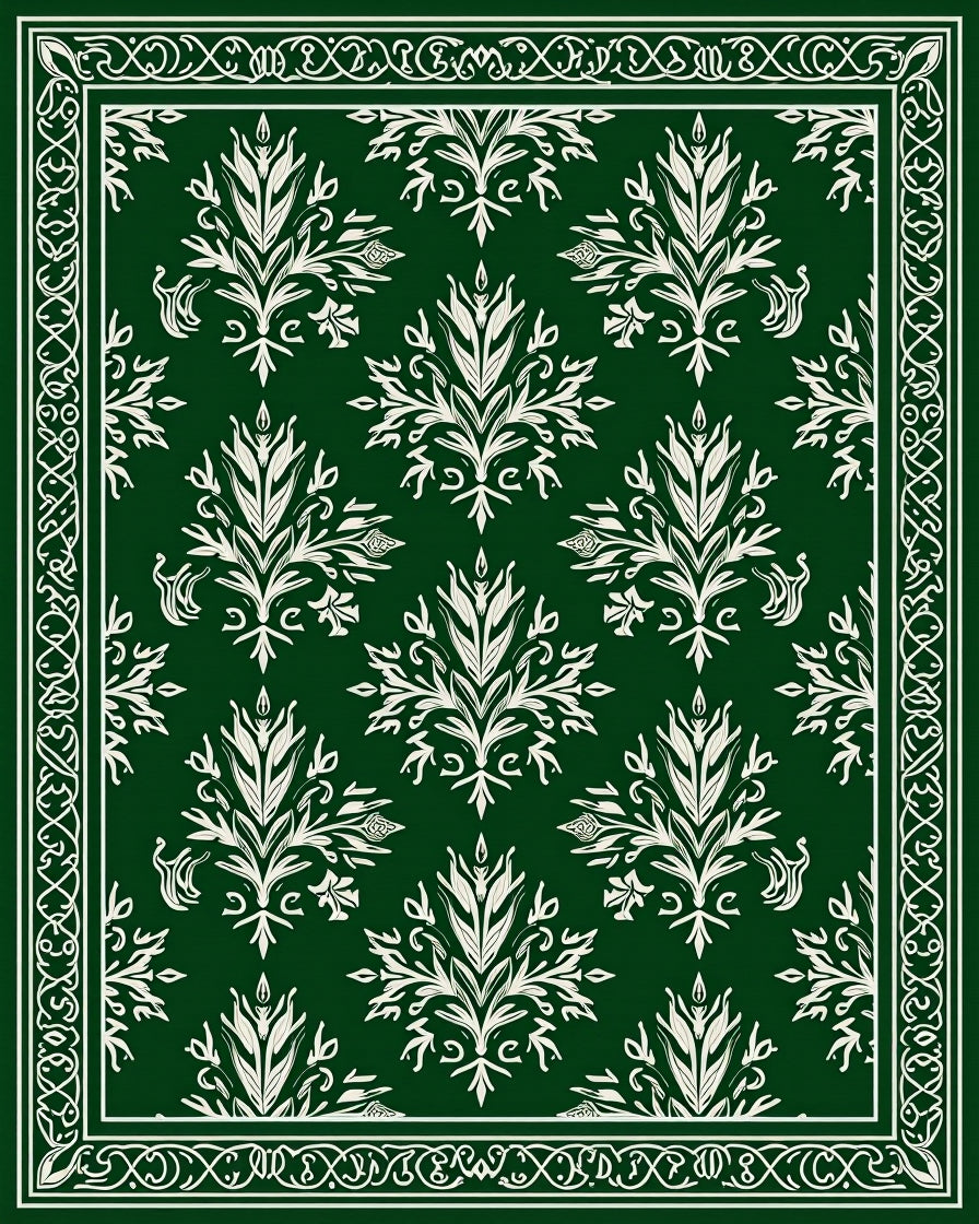 Emerald Green Floral Scrollwork Rug