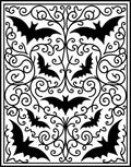 Black Flying Bats Swirling Vine Design Rug