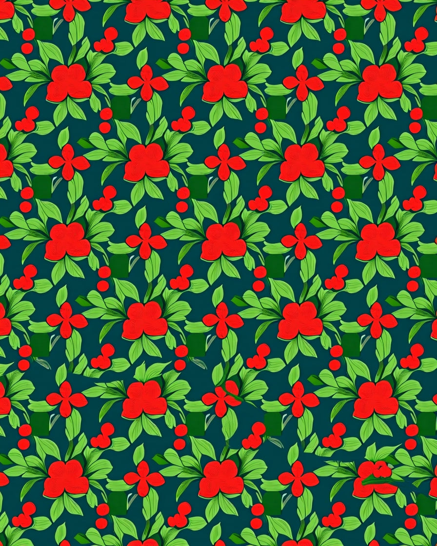 Vibrant Red Berry Foliage Rug