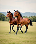Bay Horses Galloping Verdant Field Rug