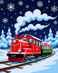 Red Christmas Train Snowy Night Rug