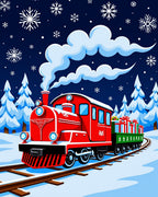 Red Christmas Train Snowy Night Rug