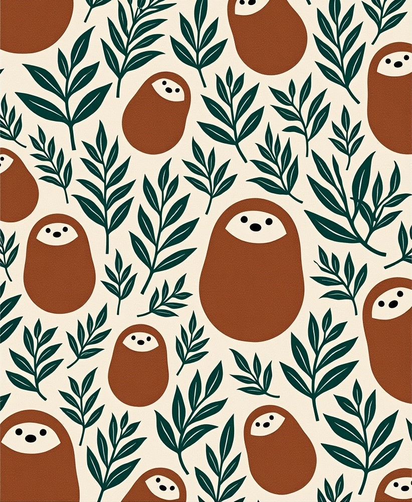 Brown Sloth Floral Cream Background Rug