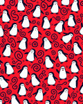 Playful Red Penguin Swirls Rug