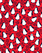 Playful Red Penguin Swirls Rug