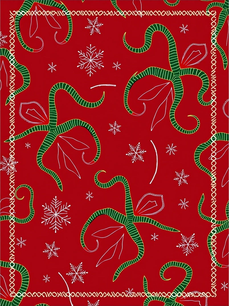 Red Green Floral Snowflakes Border Rug