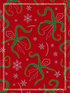 Red Green Floral Snowflakes Border Rug