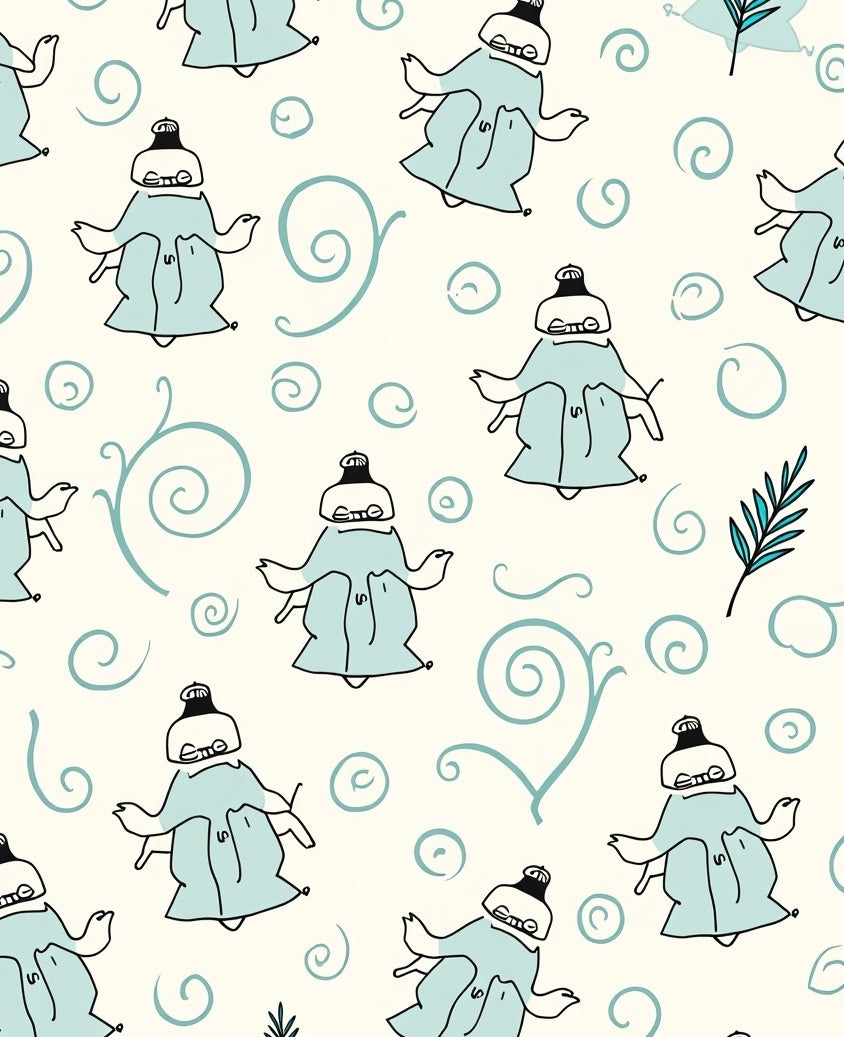 Whimsical Cerulean Figures Swirl Rug