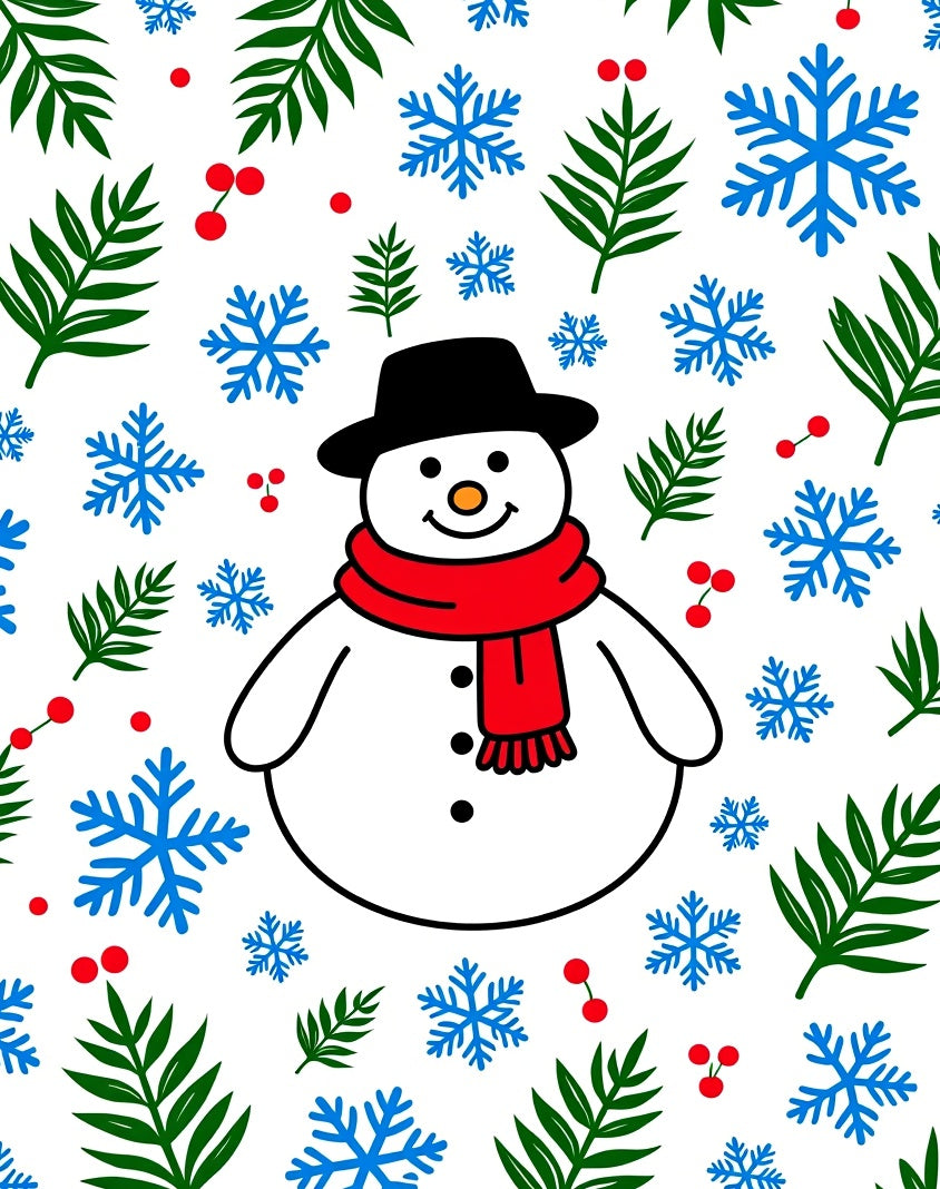Charming Snowman Red Scarf Holly Snowflakes Rug