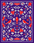 Red Birds and Flowers on Purple Ground Rug