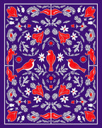 Red Birds and Flowers on Purple Ground Rug