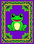 Happy Green Frog With Yellow Border Rug