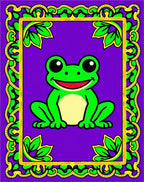 Happy Green Frog With Yellow Border Rug