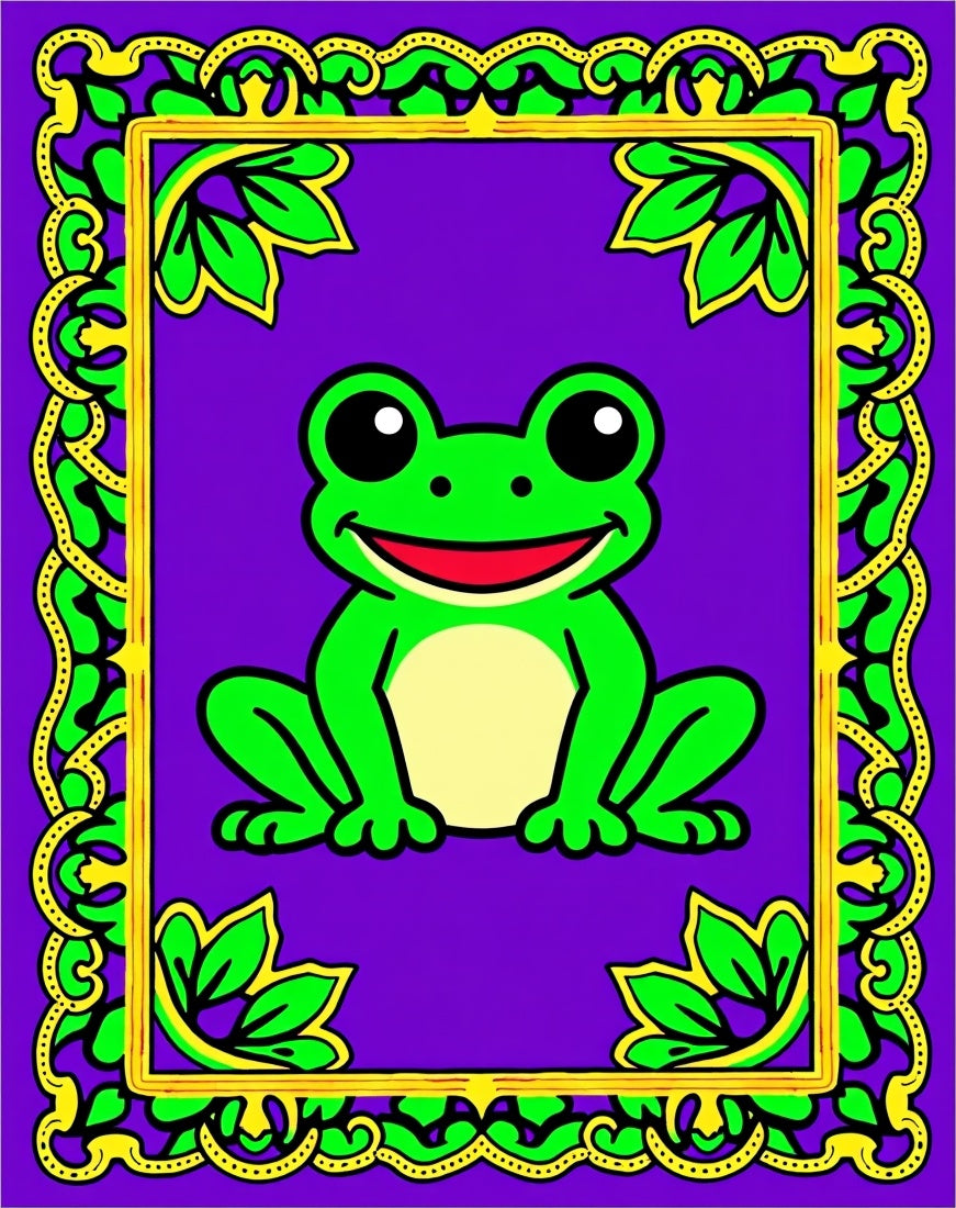 Happy Green Frog With Yellow Border Rug