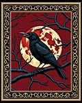 Mysterious Black Crow Red Moon Branches Rug
