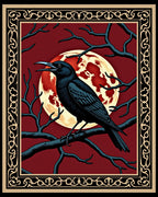 Mysterious Black Crow Red Moon Branches Rug
