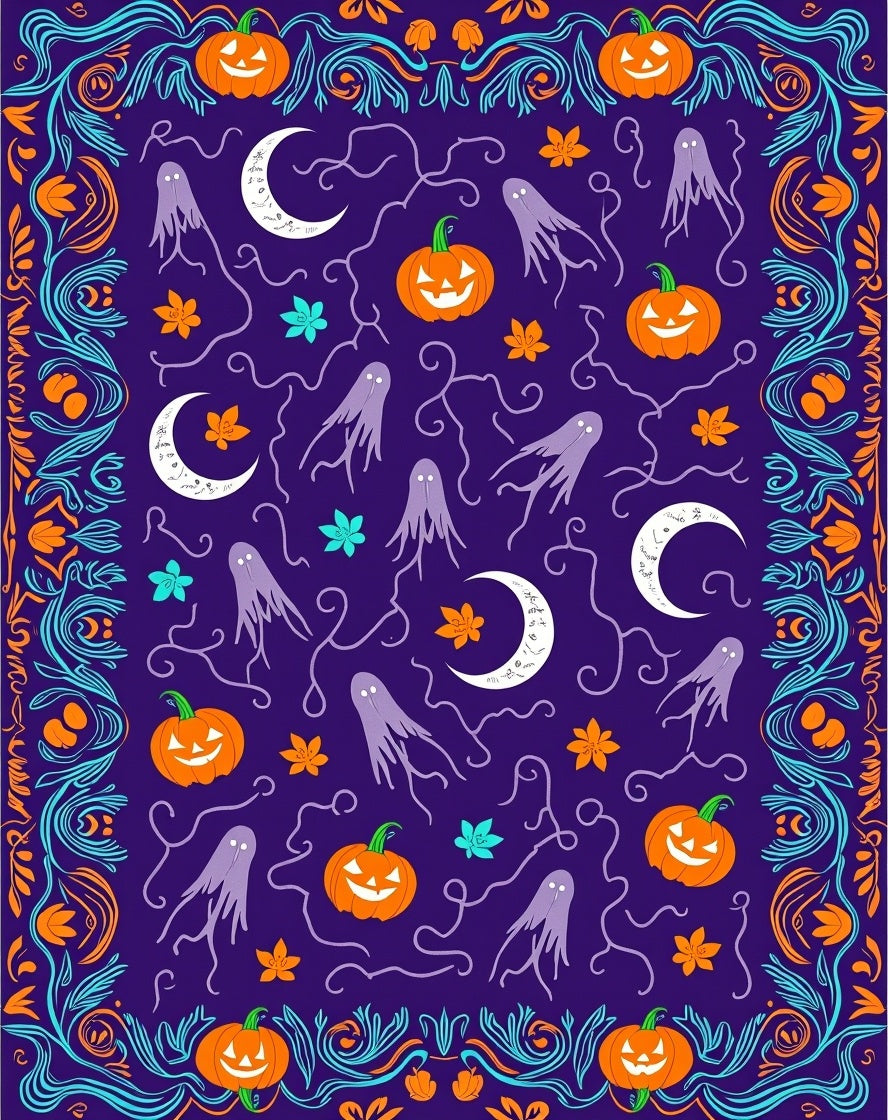 Whimsical Purple Halloween Pumpkin Ghost Rug