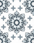 Navy Blue White Floral Medallion Rug