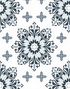 Navy Blue White Floral Medallion Rug