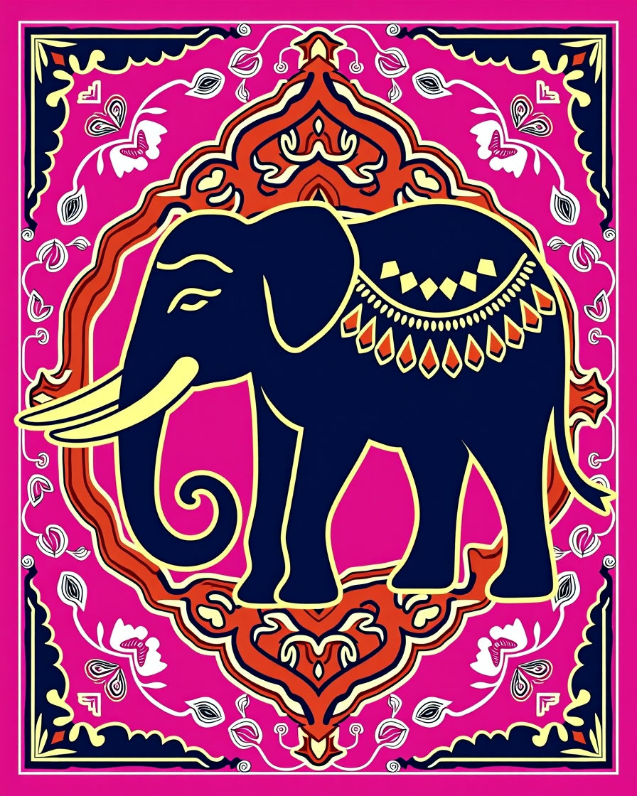 Vibrant Crimson Elephant Medallion Rug