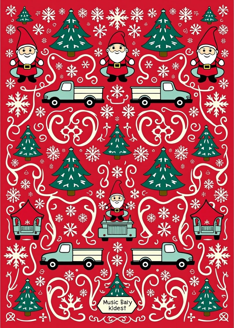Red Christmas Gnomes Trucks Snowflakes Rug