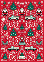 Red Christmas Gnomes Trucks Snowflakes Rug