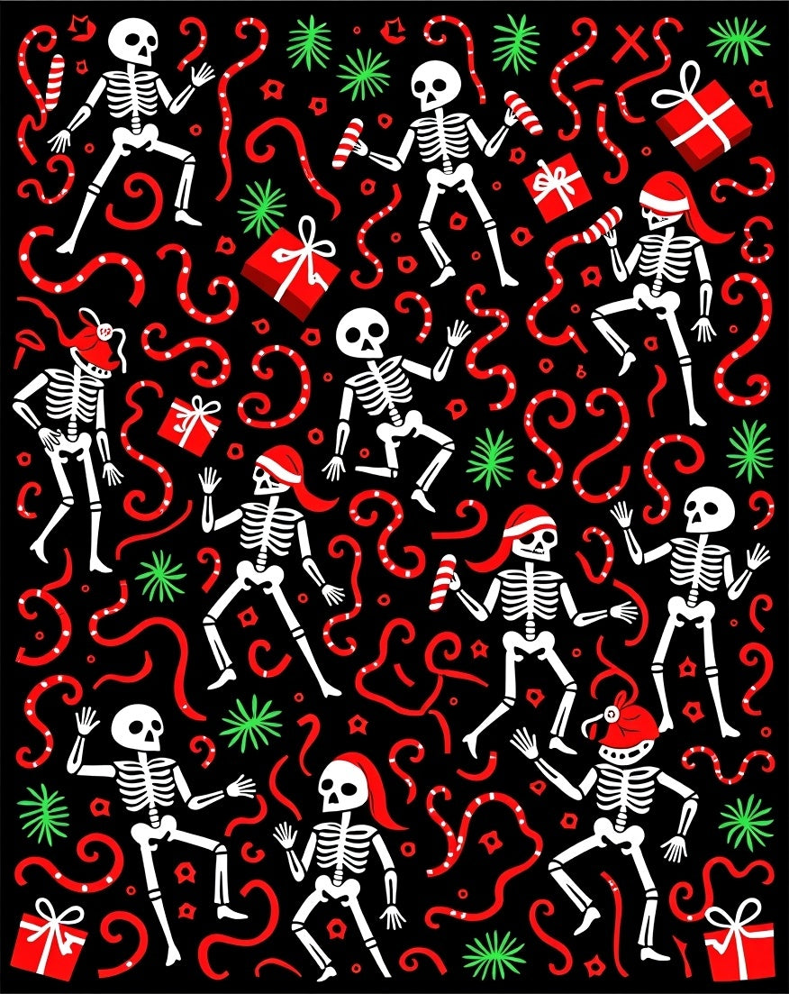 Dancing Skeletons Christmas Ribbon Confetti Rug