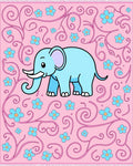Cute Blue Elephant Pink Floral Swirl Rug