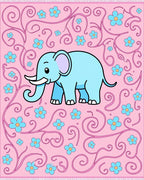 Cute Blue Elephant Pink Floral Swirl Rug
