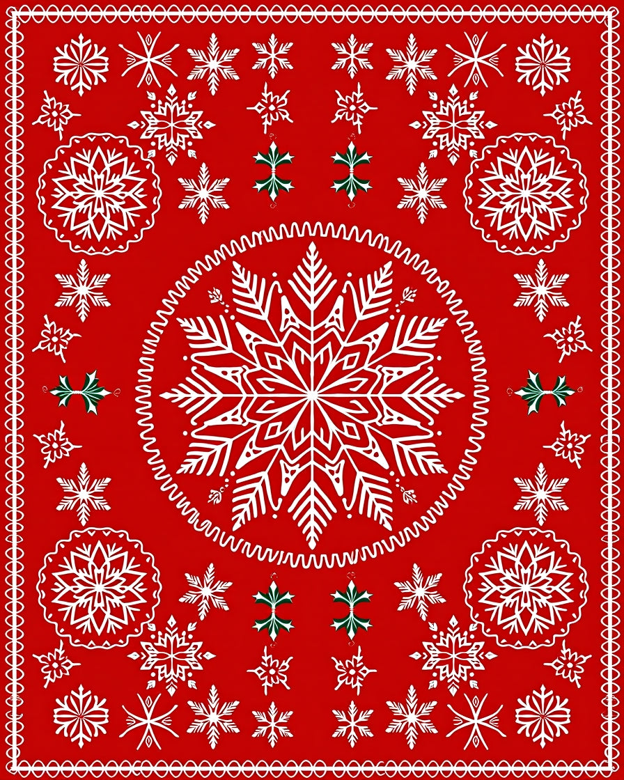 Festive Red Snowflakes Holiday Rug