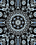Black White Blue Mandala Floral Rug