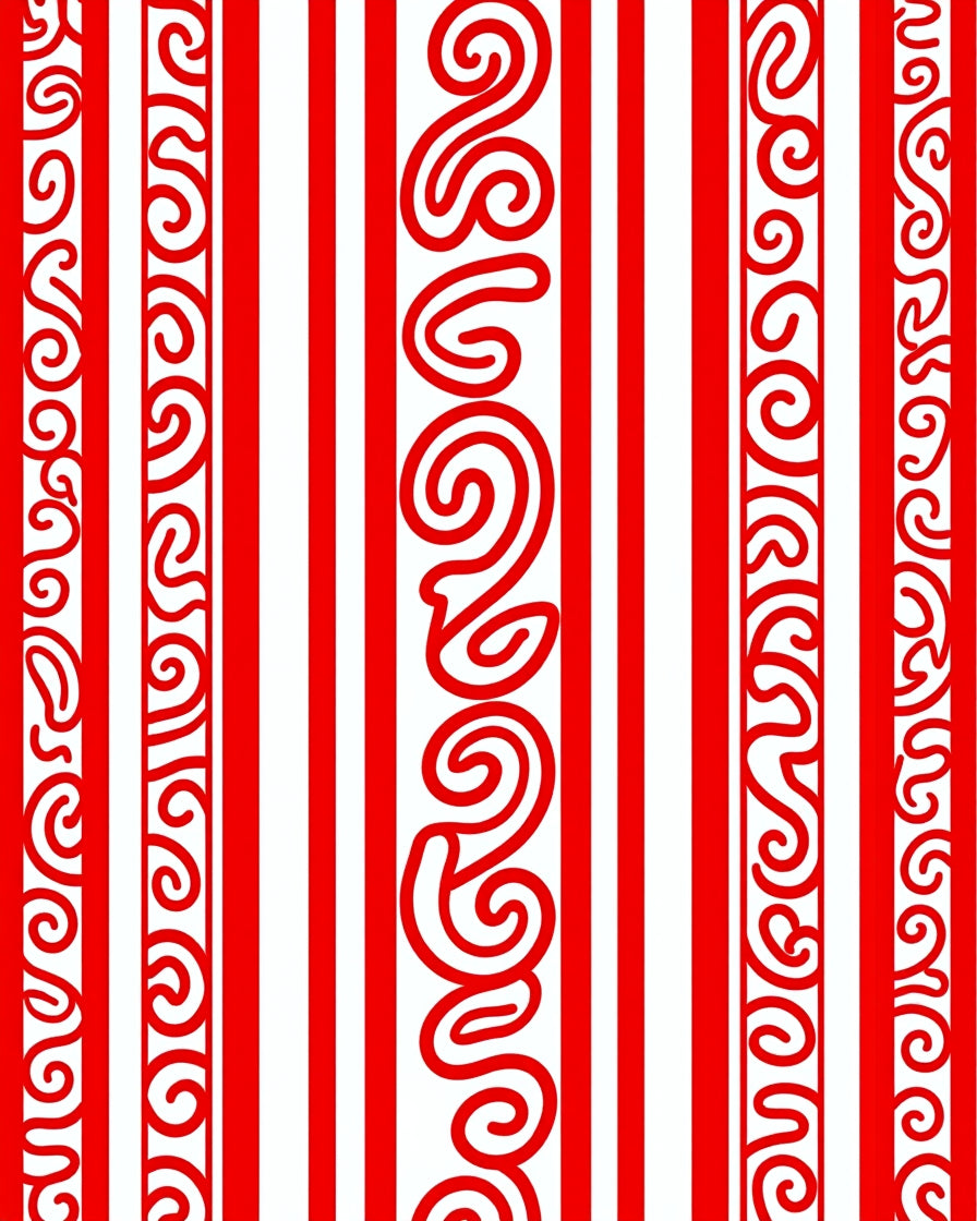 Bold Red Vertical Scroll Stripe Rug