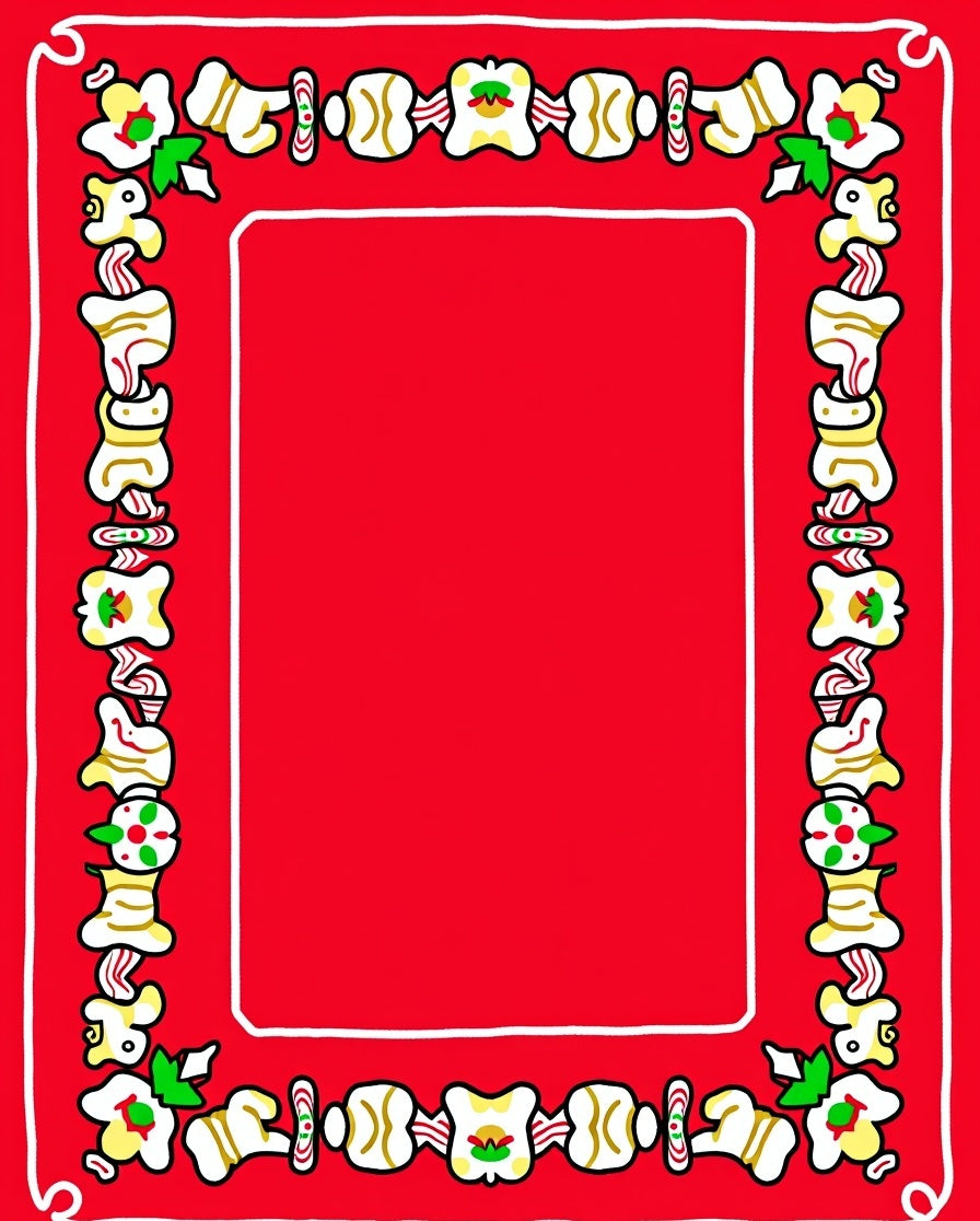 Crimson Repeating Whimsical Flower Border Rug