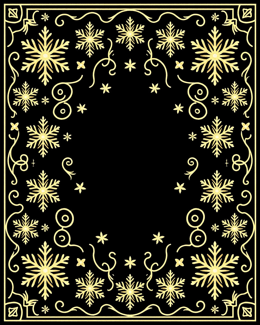 Elegant Gold Snowflake Border Rug