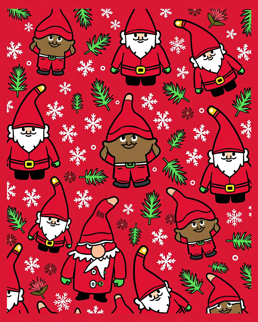 Christmas Gnomes And Snowflakes Scarlet Red Rug