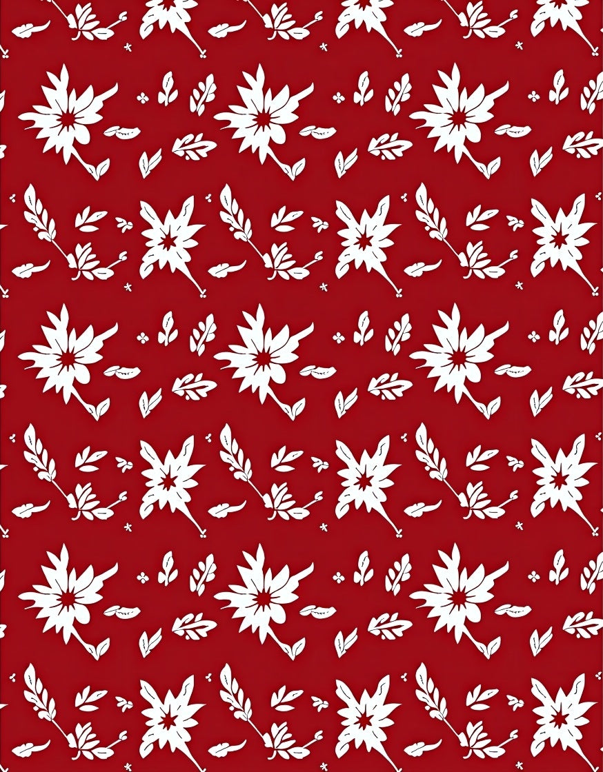 Crimson White Floral Botanical Scatter Rug