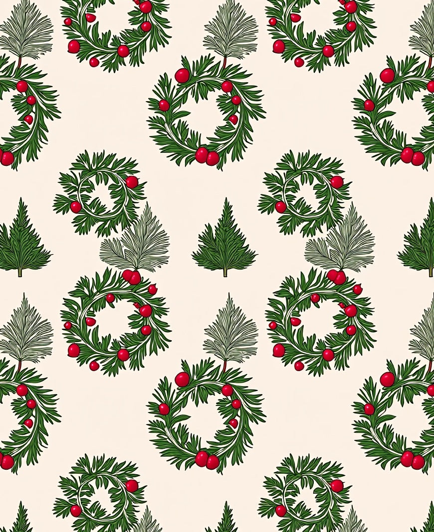 Green Wreath Red Berry Evergreen Tree Rug
