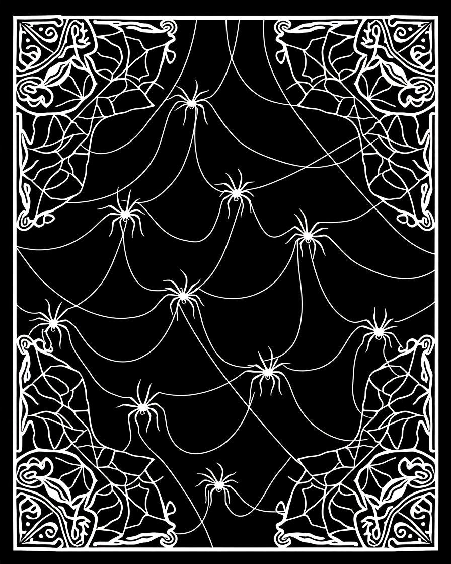 Spooky Black White Spiderweb Swirl Rug