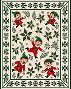 Festive Elves Red Green Cream Border Rug
