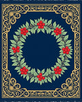 Navy Blue Cherry Blossom Laurel Wreath Rug