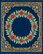 Navy Blue Cherry Blossom Laurel Wreath Rug