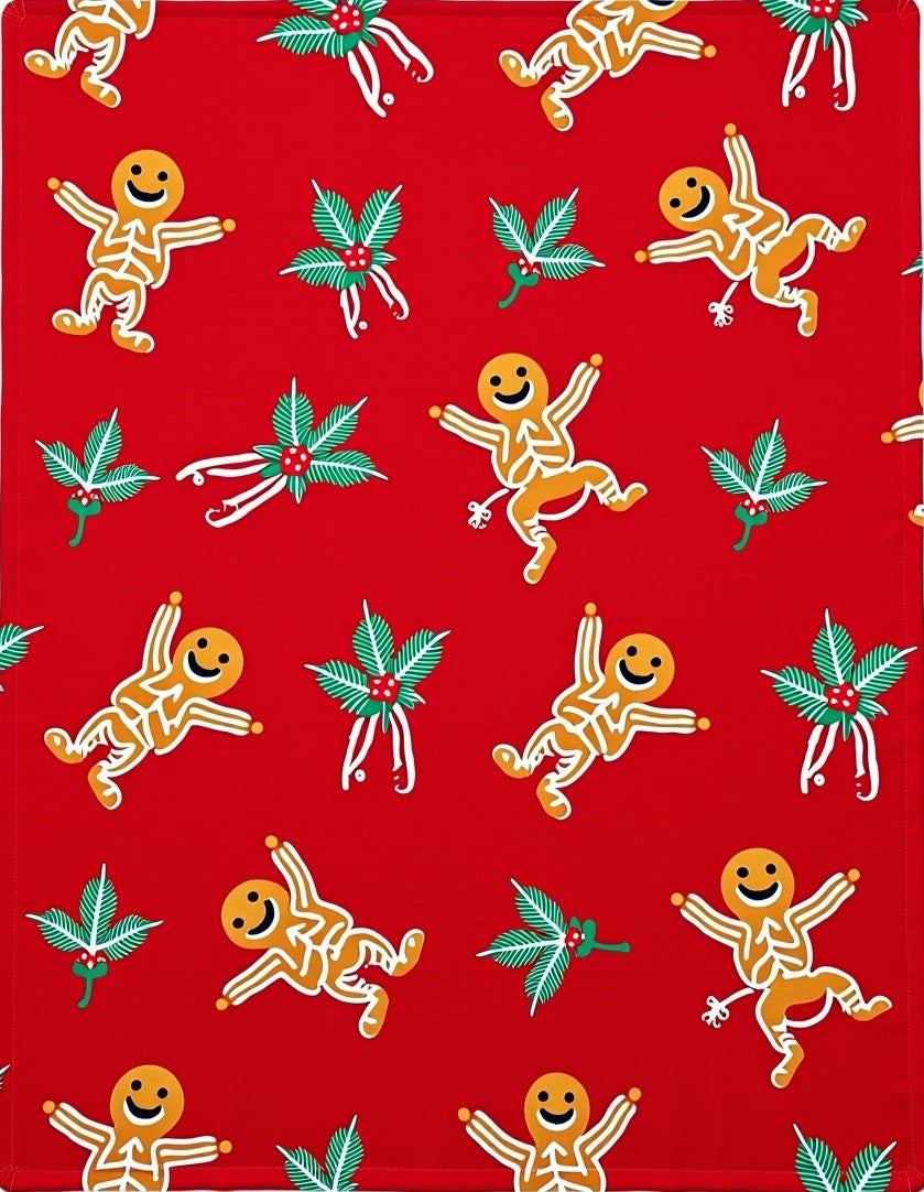 Festive Red Gingerbread Man Holly Sprig Rug
