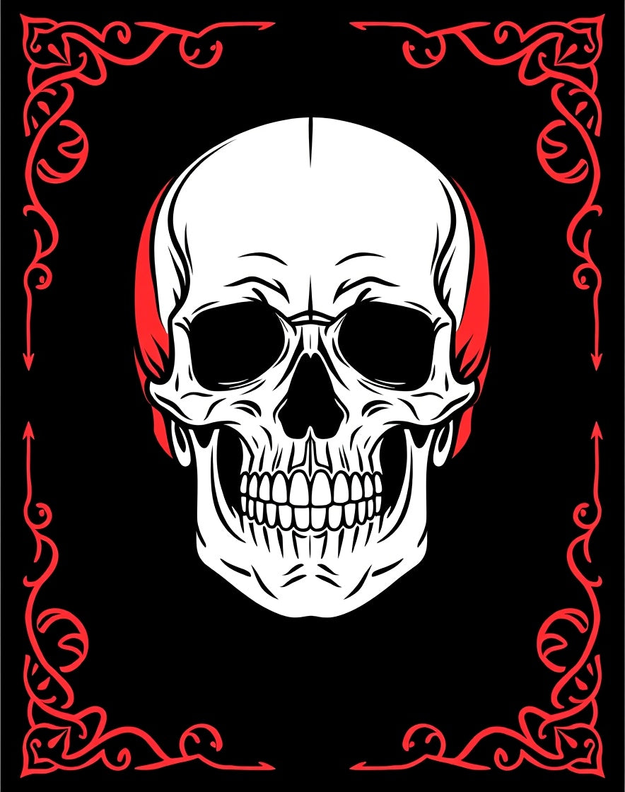 Gothic Red Border Skull Rug