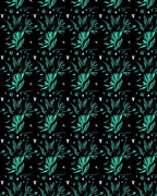 Teal and White Leafy Bush Motif Rug