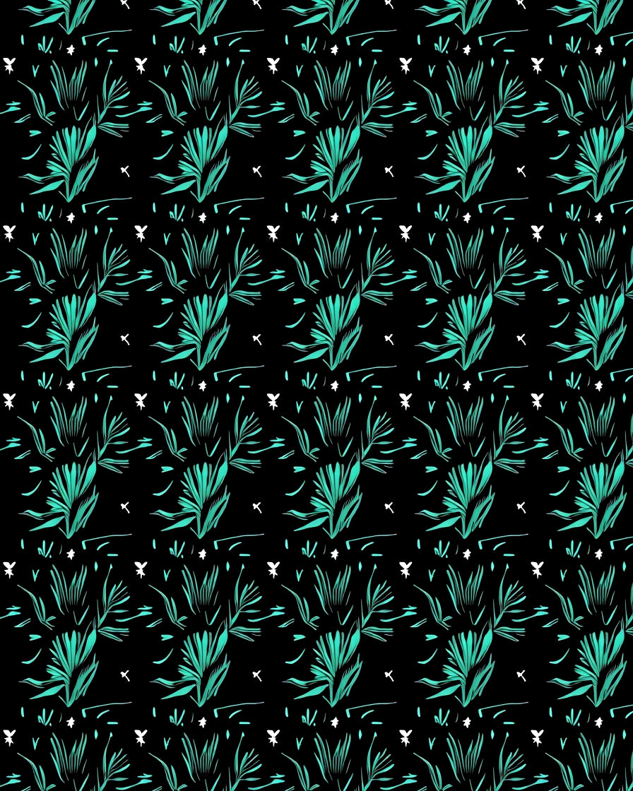 Teal and White Leafy Bush Motif Rug
