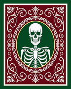 Skeleton Portrait Medallion Burgundy Green Rug