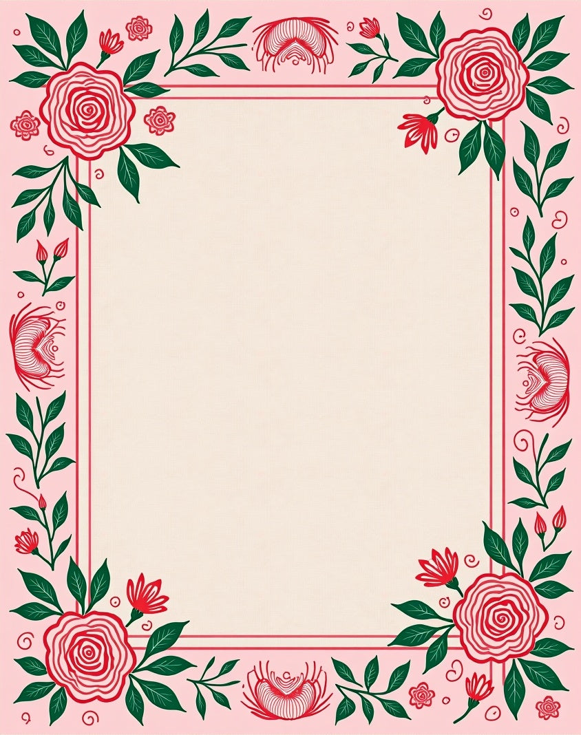 Pink Crimson Floral Garden Border Rug