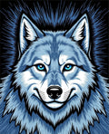 Bold Blue Wolf Fierce Eyes Graphic Rug