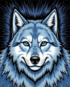 Bold Blue Wolf Fierce Eyes Graphic Rug